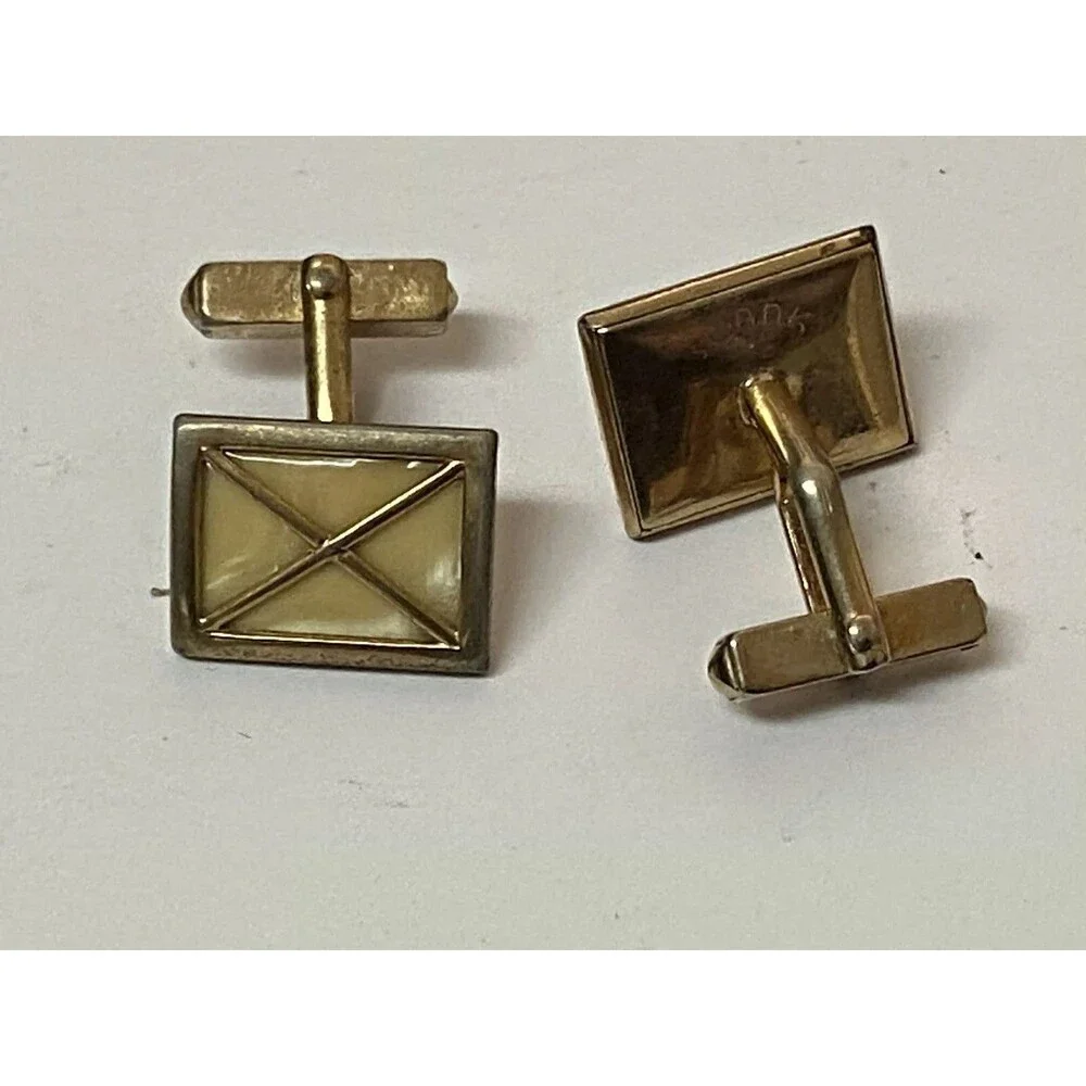 Vintage SWANK Men’s Cuff Links Yellow Square Cross “X” Marbled High End Rare
